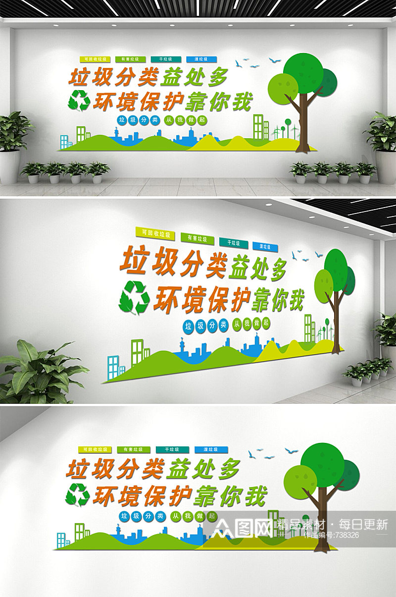 环境保护资源回收垃圾分类文化墙素材
