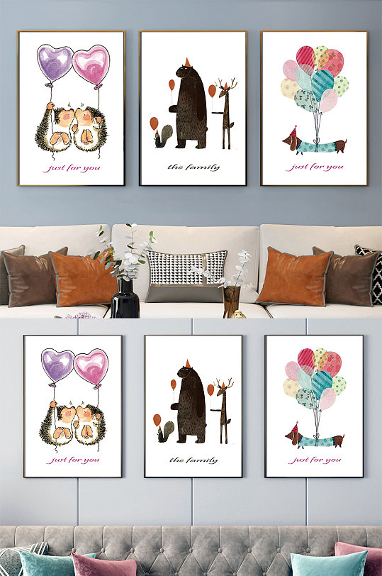 动物卡通插画可爱背景墙-众图网