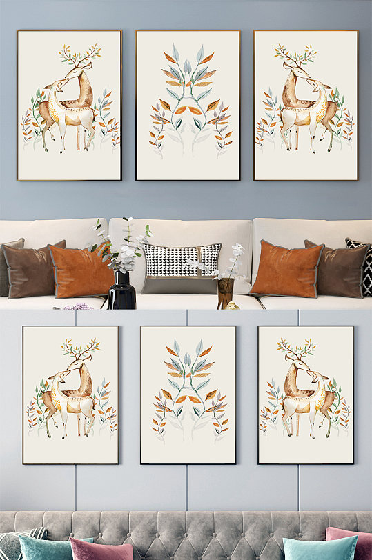 唯美自然花环鹿艺术装饰画