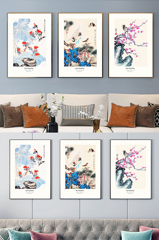 中式古风花鸟水墨装饰画-众图网