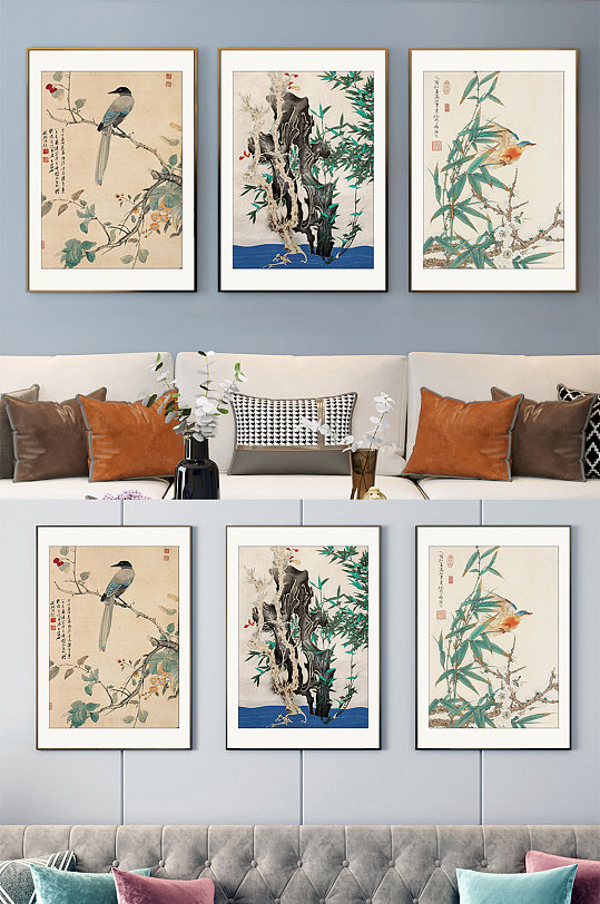 中式古风花鸟淡雅装饰画-众图网