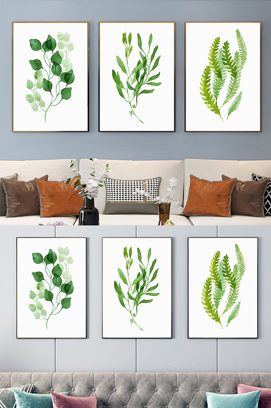 小清新绿色树叶艺术装饰画-众图网