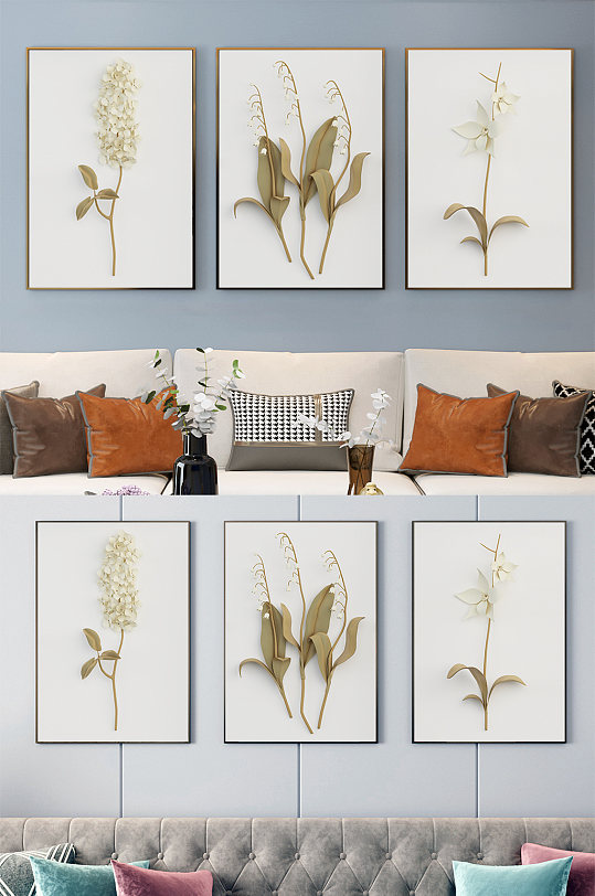 简约艺术树叶淡雅装饰画-众图网