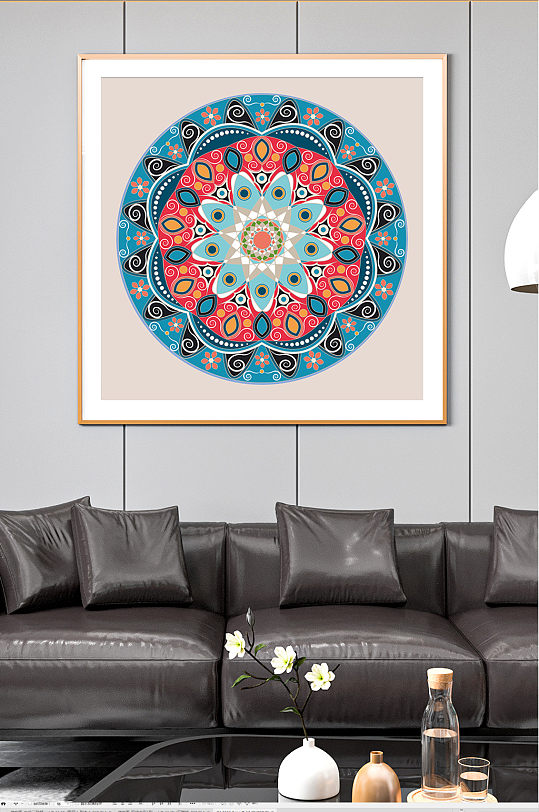 日本传统盘发手绘创意立即下载新中式圆形花纹艺术装饰画创意扇子艺术