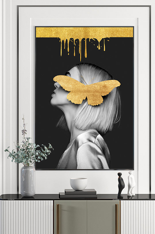 轻奢美女装饰画背景墙-众图网