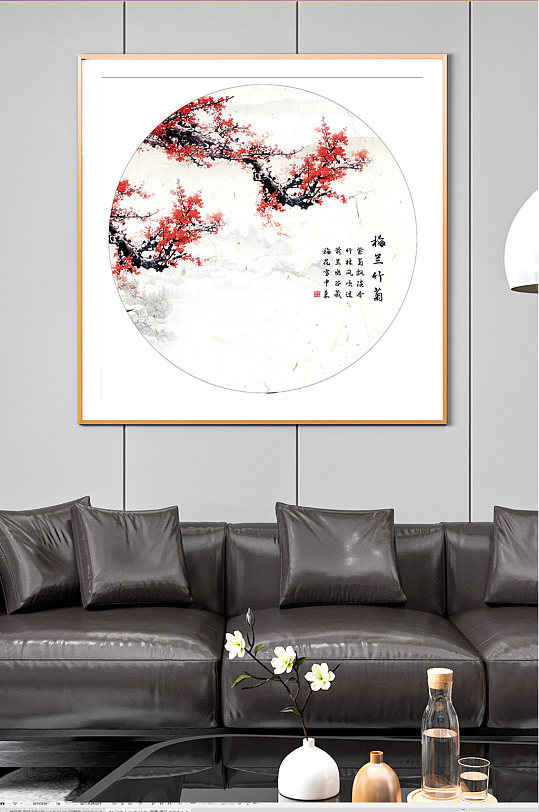 红色典雅梅花装饰画-众图网