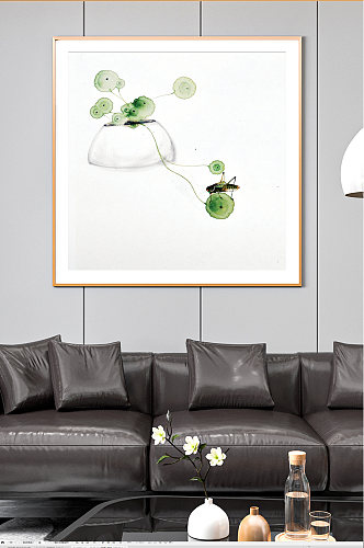 绿色蚂蚱与绿植装饰画