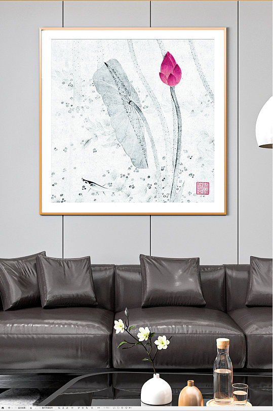 荷花与鱼水墨装饰画-众图网