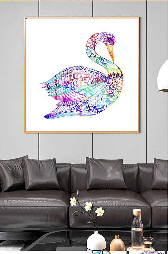 彩色美丽天鹅装饰画