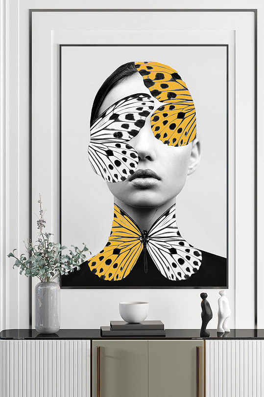 蝴蝶时尚独特人物装饰画