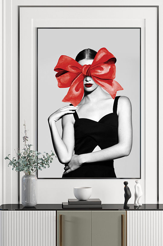 红蝴蝶结时尚人物装饰画