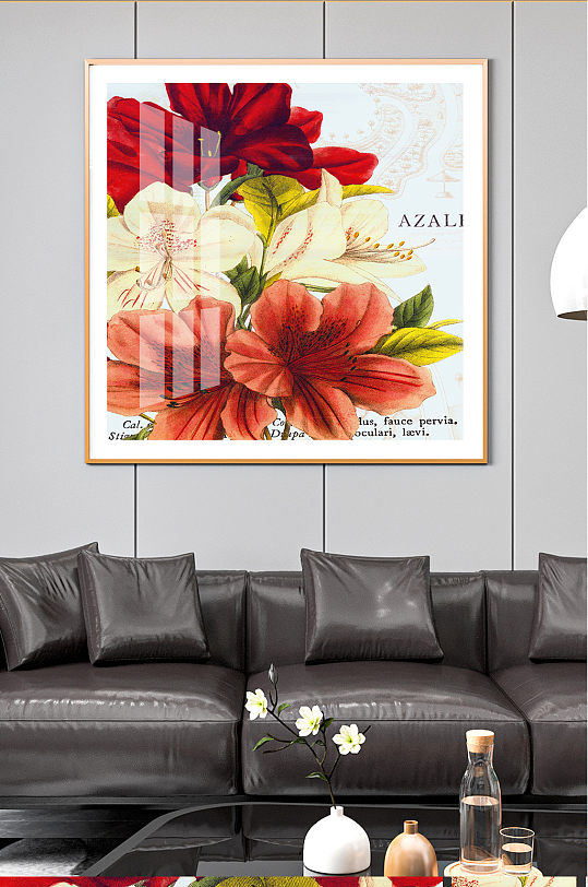 大花朵美丽英文客厅彩铅装饰画