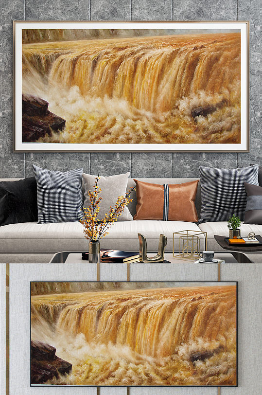 气势黄河瀑布装饰画-众图网