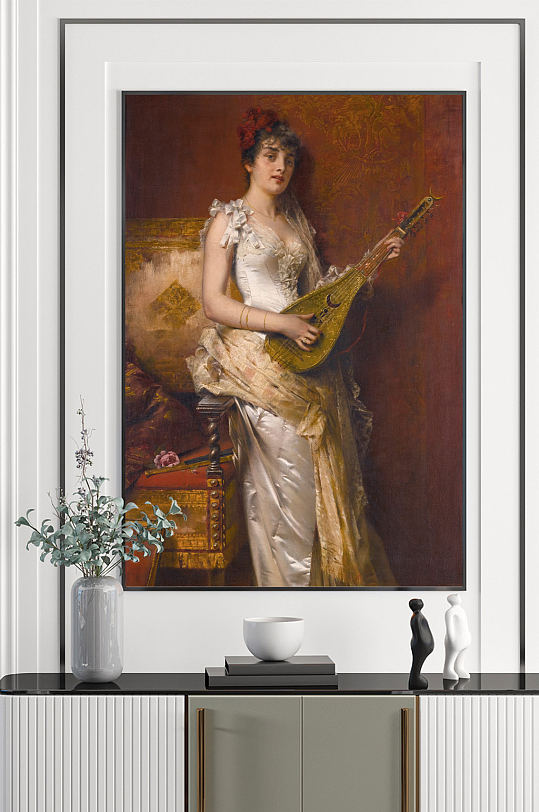 弹古典乐器的贵族女人