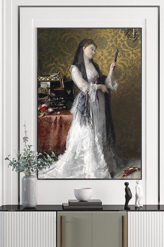 照镜子的女人油画