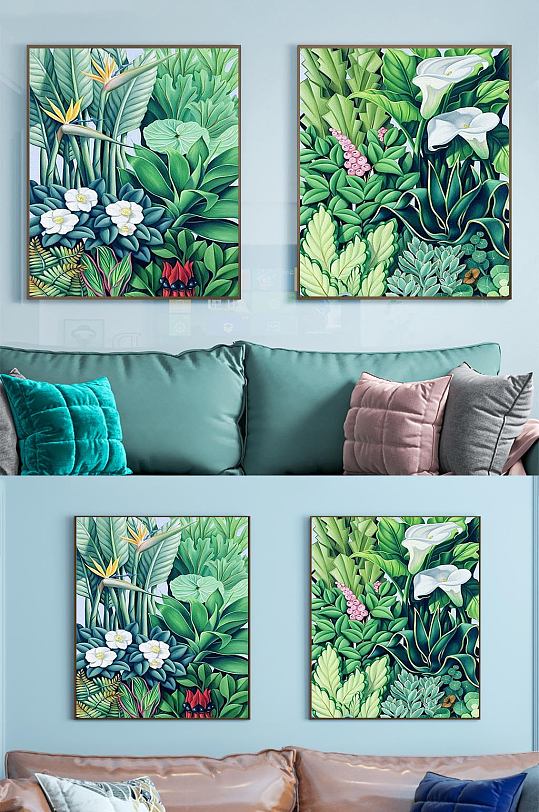 绿色植物鲜花自然装饰画