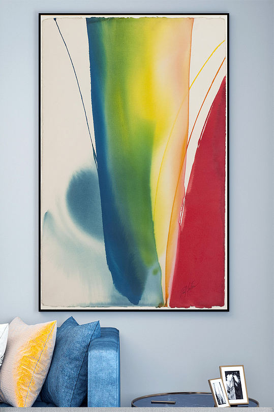 竖线三色水彩艺术画