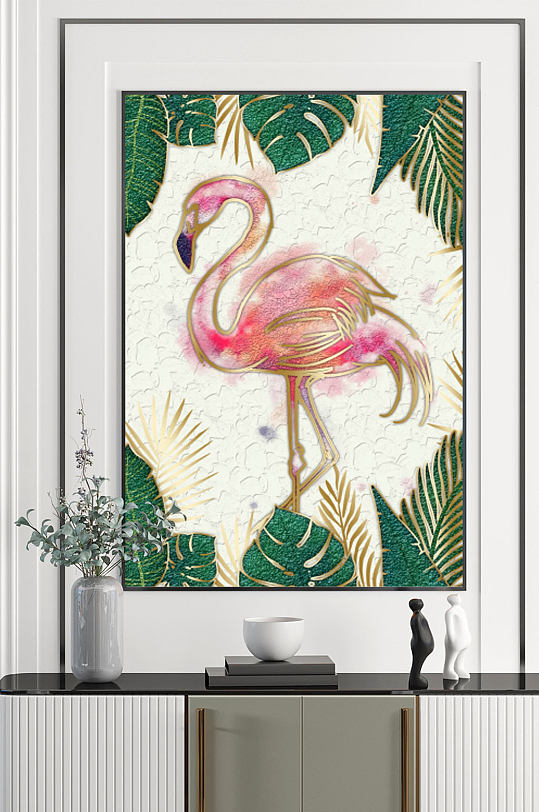 金边高贵火烈鸟装饰画