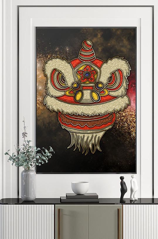 金边中式狮子头装饰画