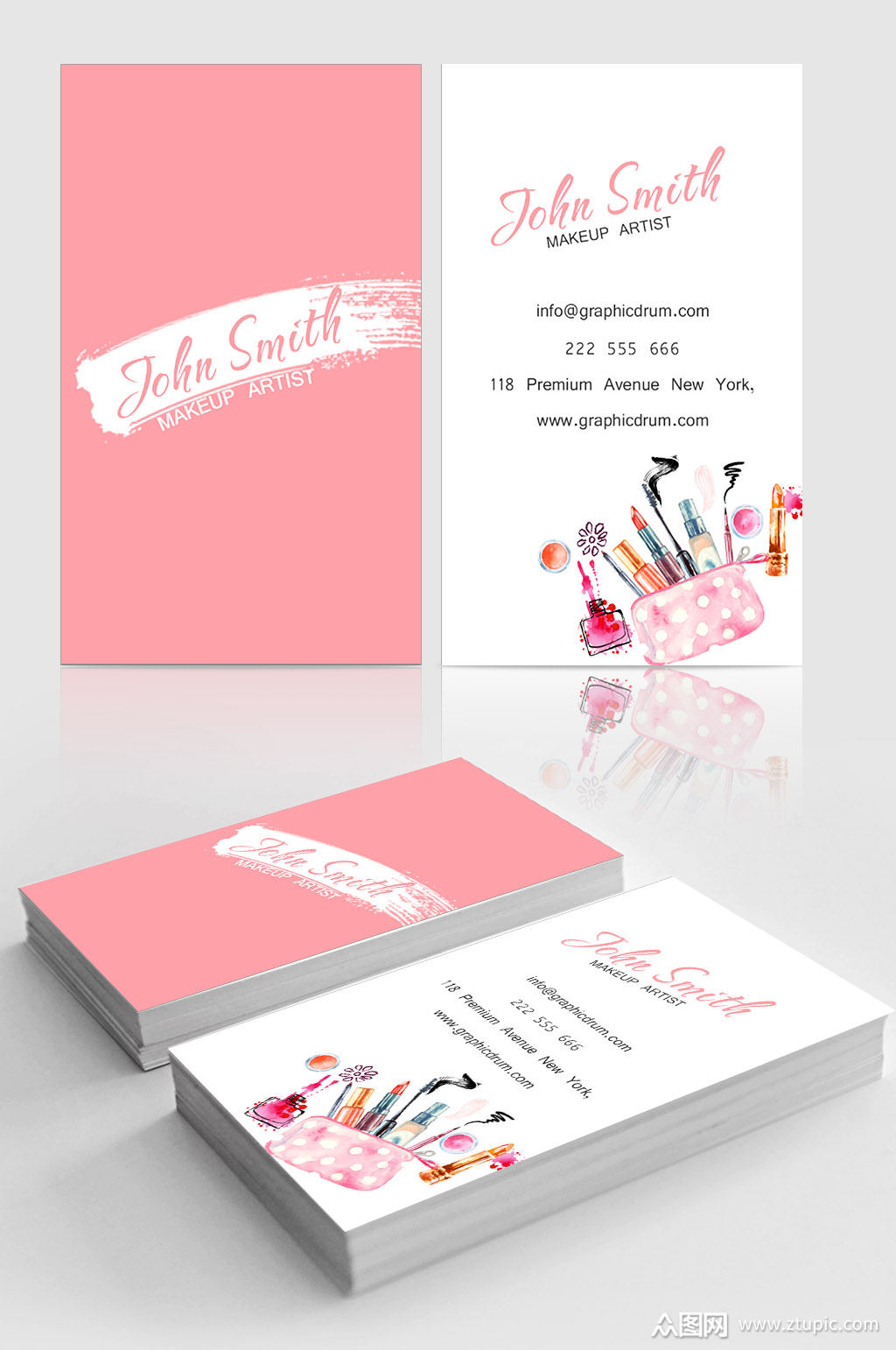 粉色女生化妆品名片