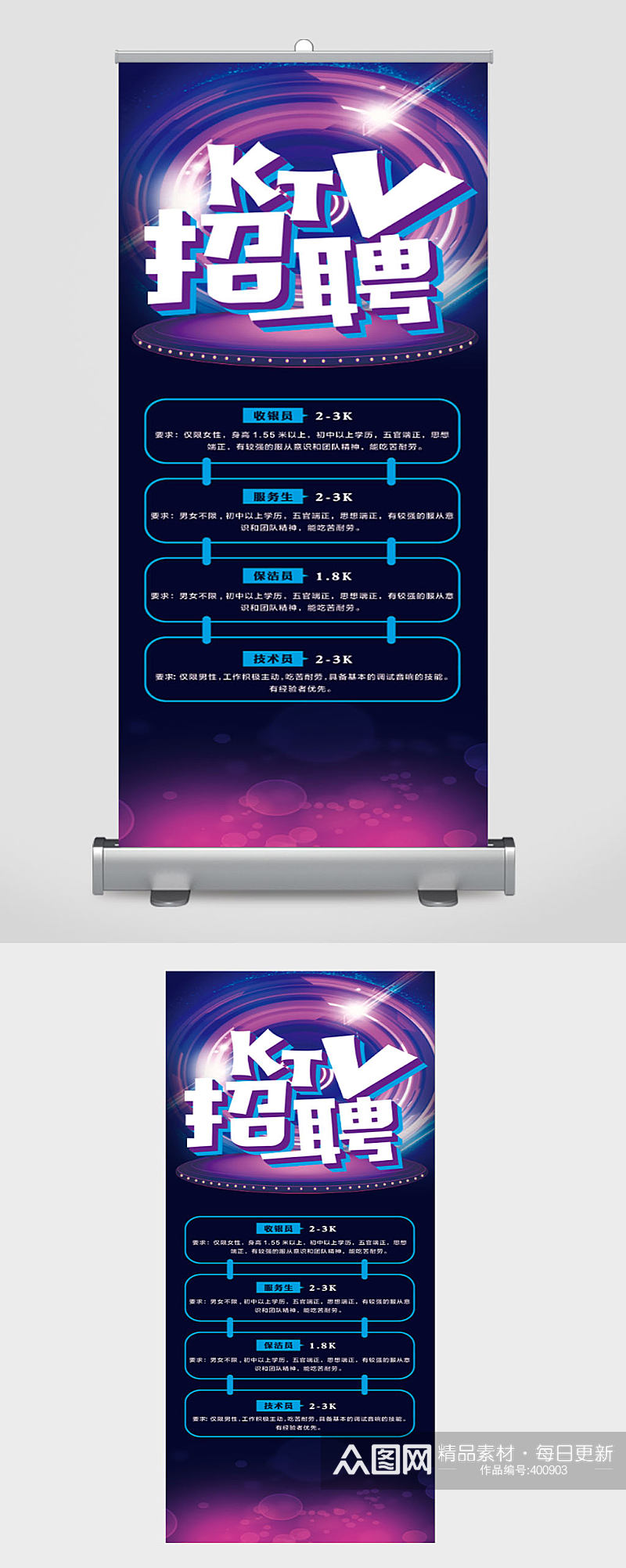 KTV岗位招聘易拉宝素材