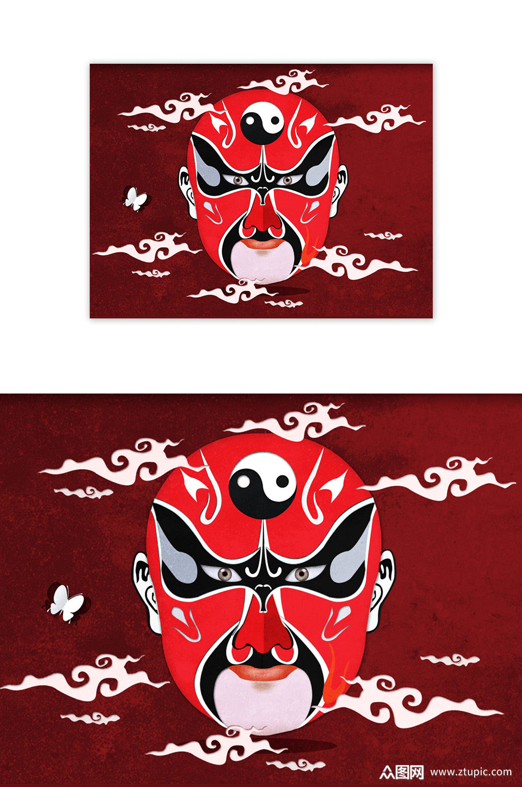 中式红脸谱戏曲插画