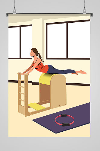 瑜伽女生锻炼健身插画