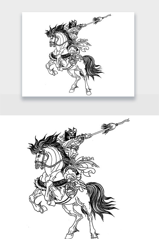 张飞黑白毛笔画png