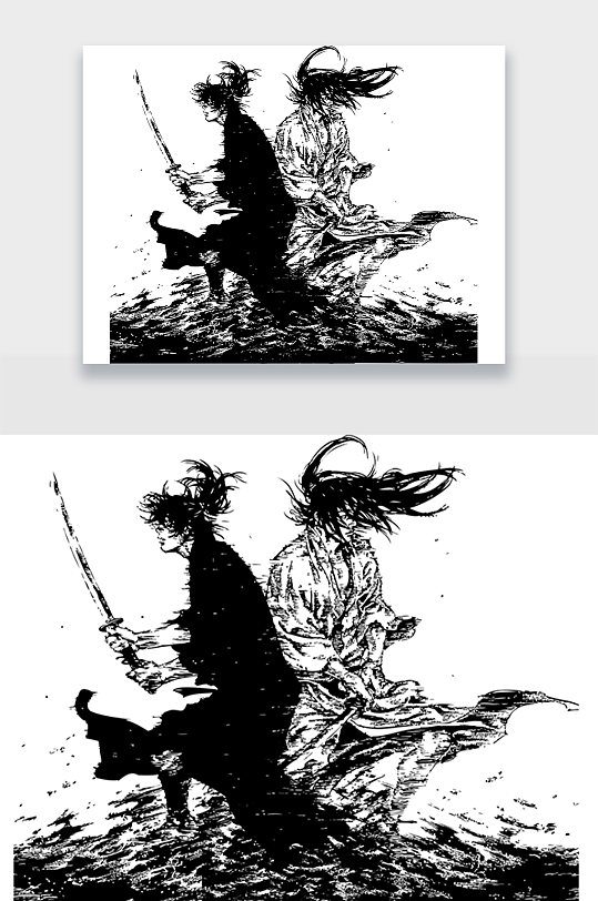 水墨武侠风剑士免扣元素
