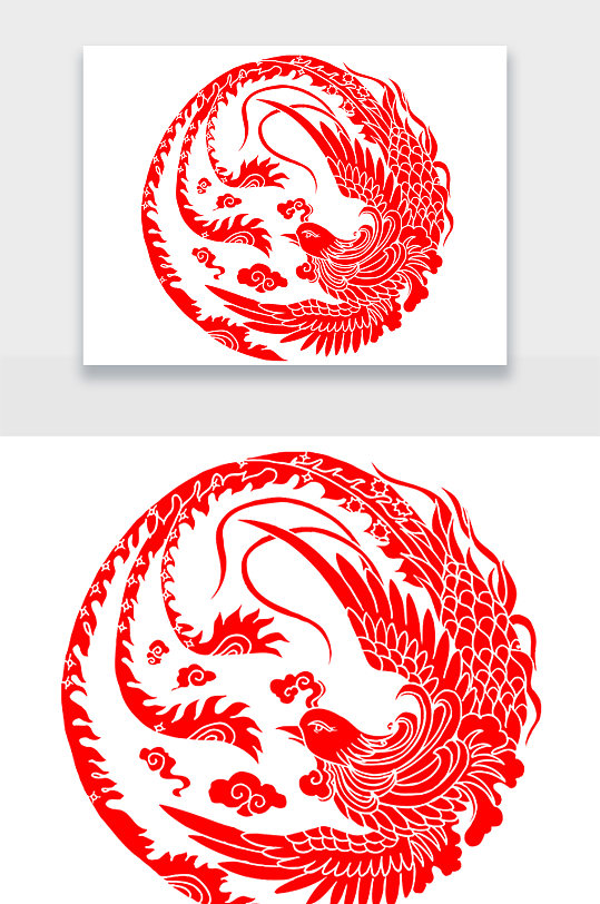 凤凰鸟红色圆形纹章png