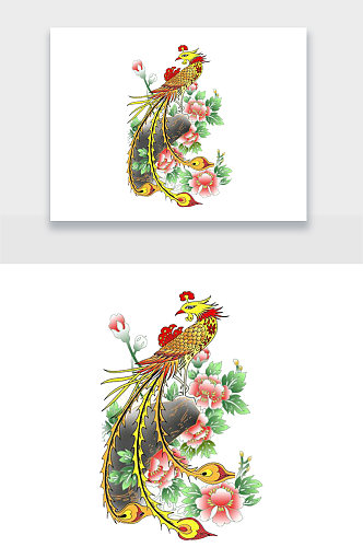 中式传统凤凰鸟牡丹花