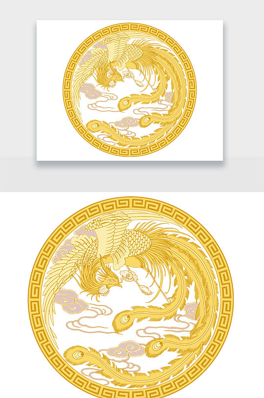 凤凰鸟金黄华贵纹章免扣