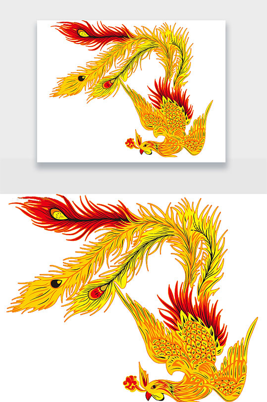 金黄凤凰凤尾免扣元素-众图网