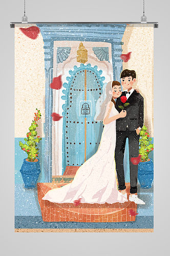 婚礼教堂浪漫情侣插画
