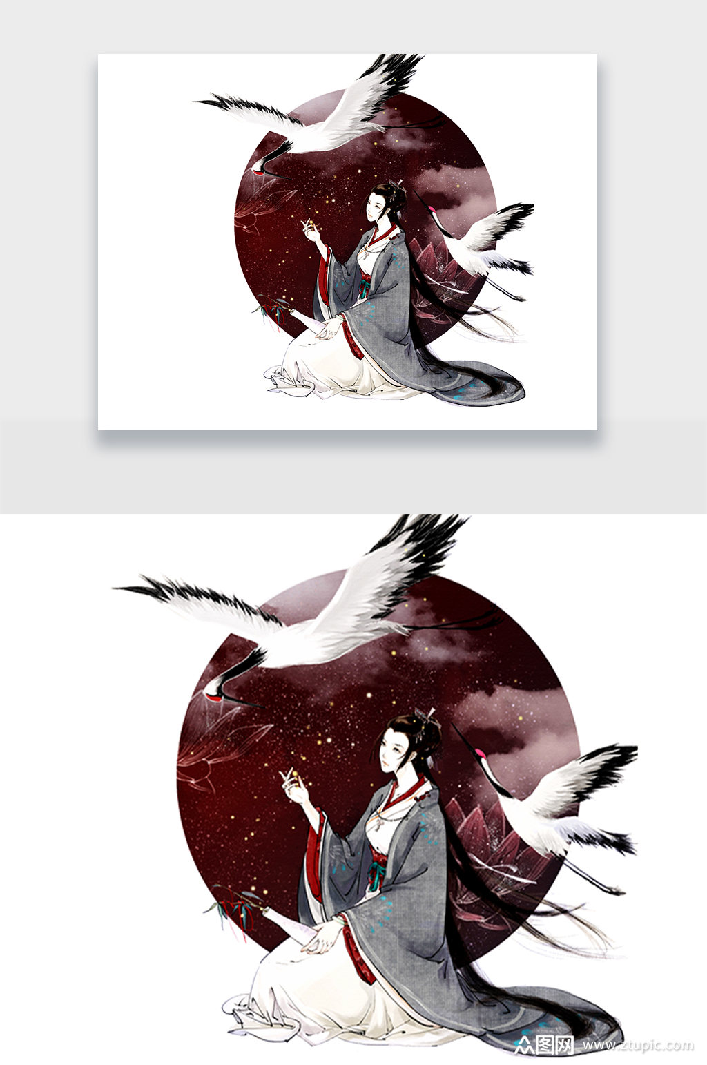 丹顶鹤仙女插画png