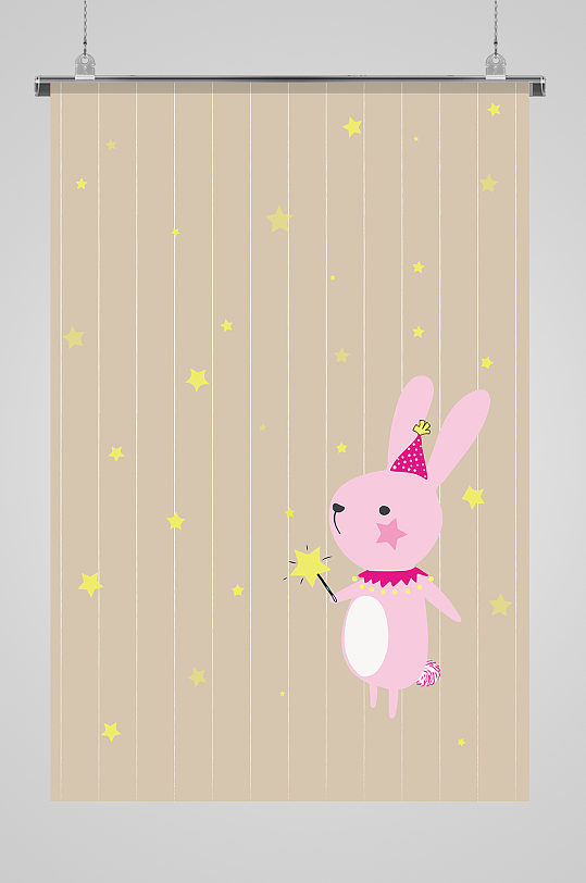 条纹星星背景小兔子插画
