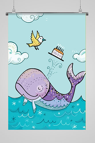 创意海豚生日插画