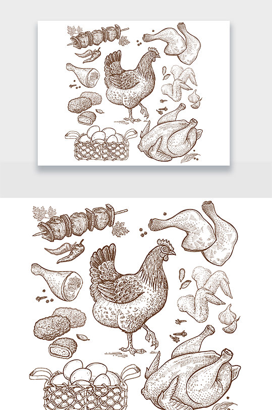 手绘写实风鸡肉png