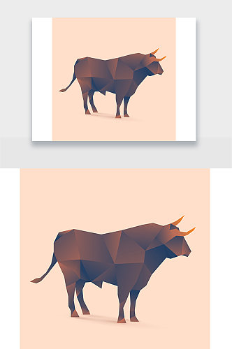 牛拼接动物插画设计