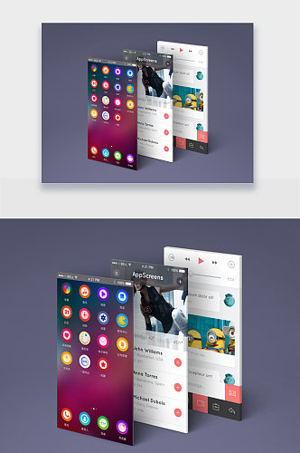 手机UI界面三联样机展示