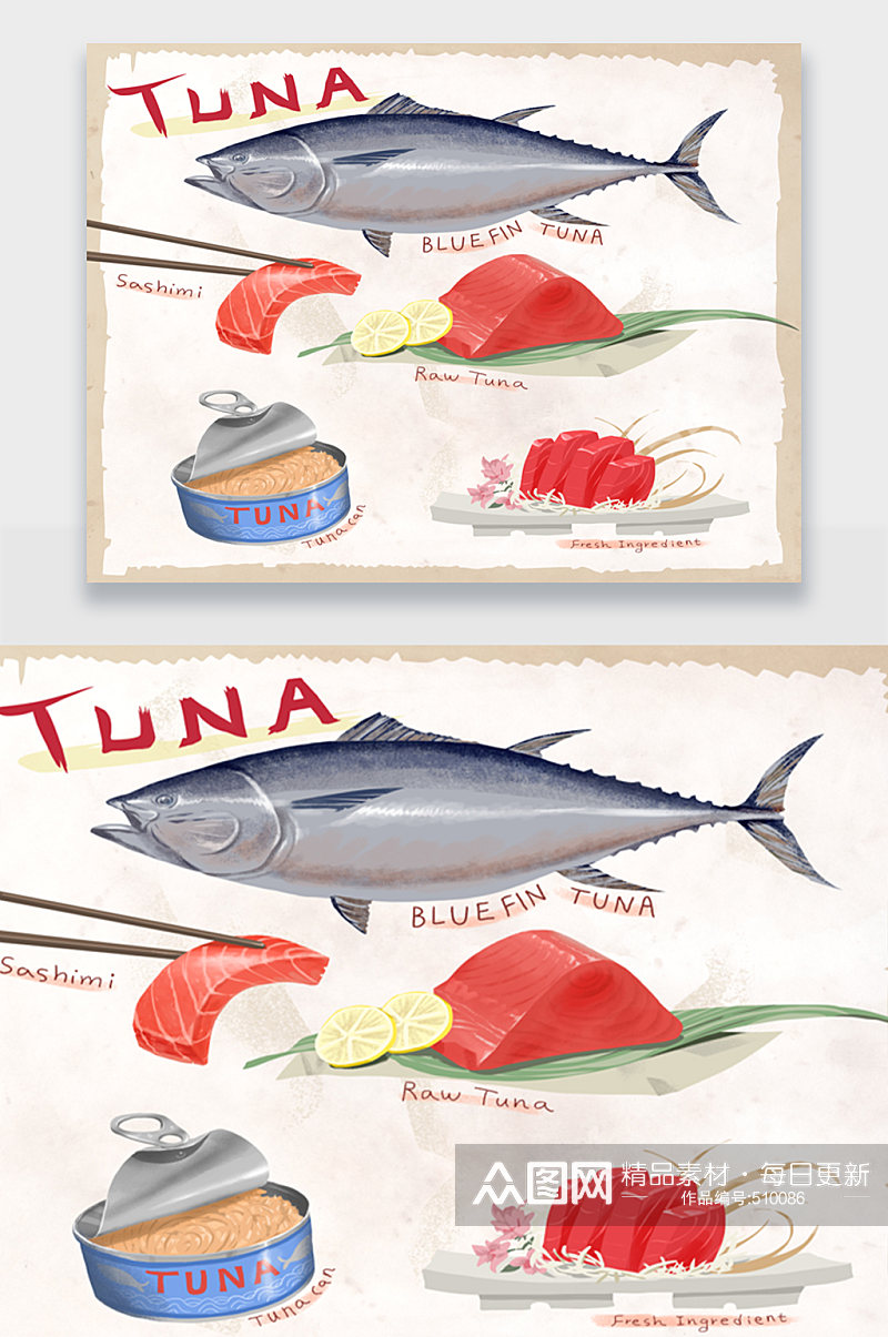 手绘沙丁鱼罐头插画素材