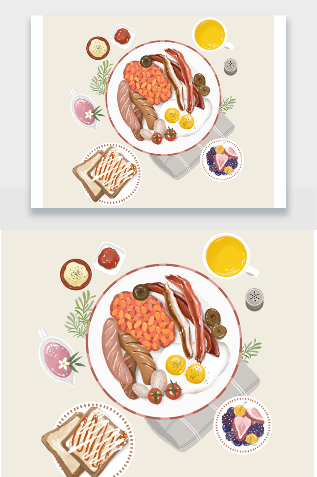 西餐早餐手繪美食png素材