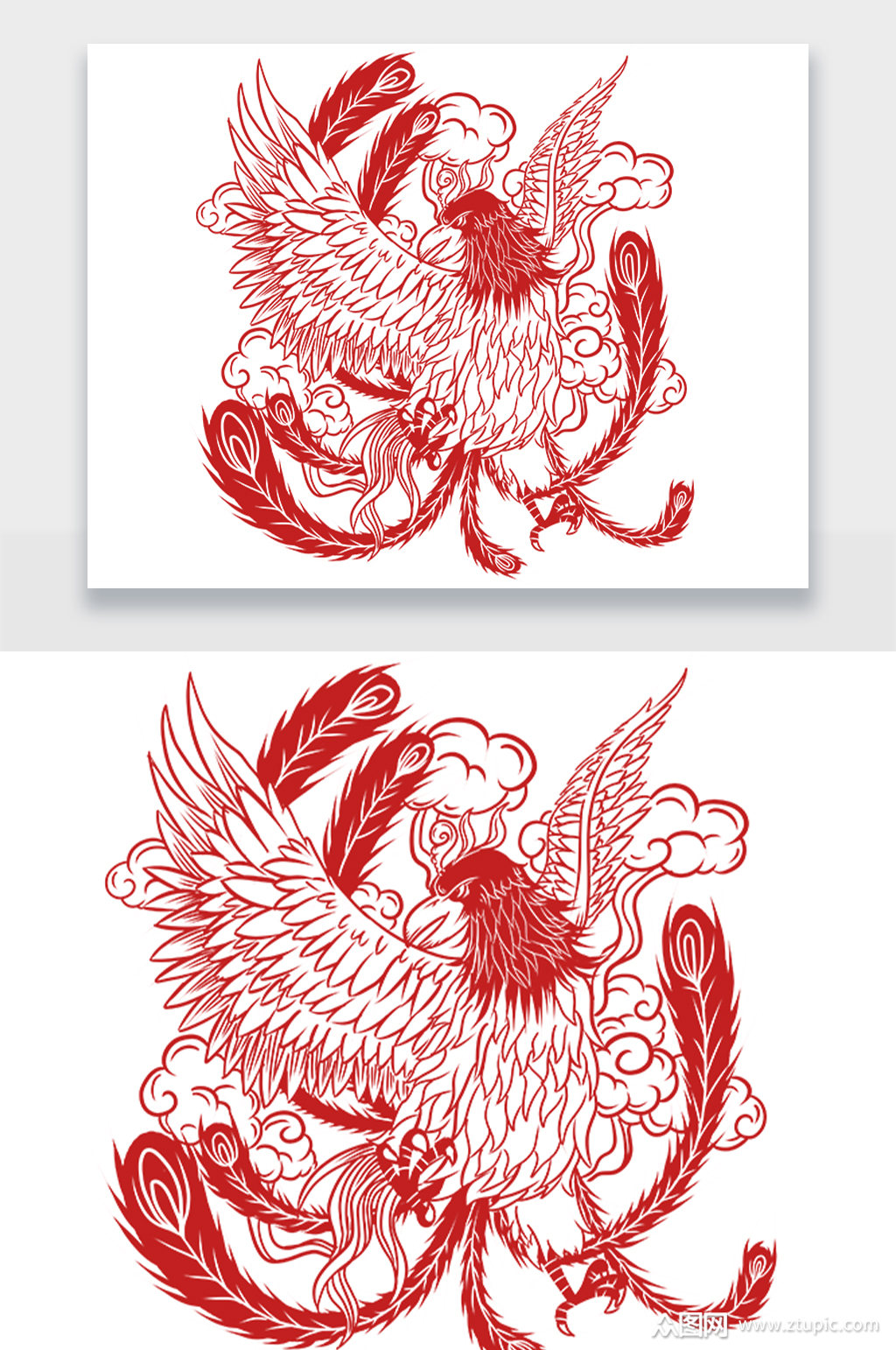 红色中式传统凤凰剪纸png模板下载-编号514542-众图网