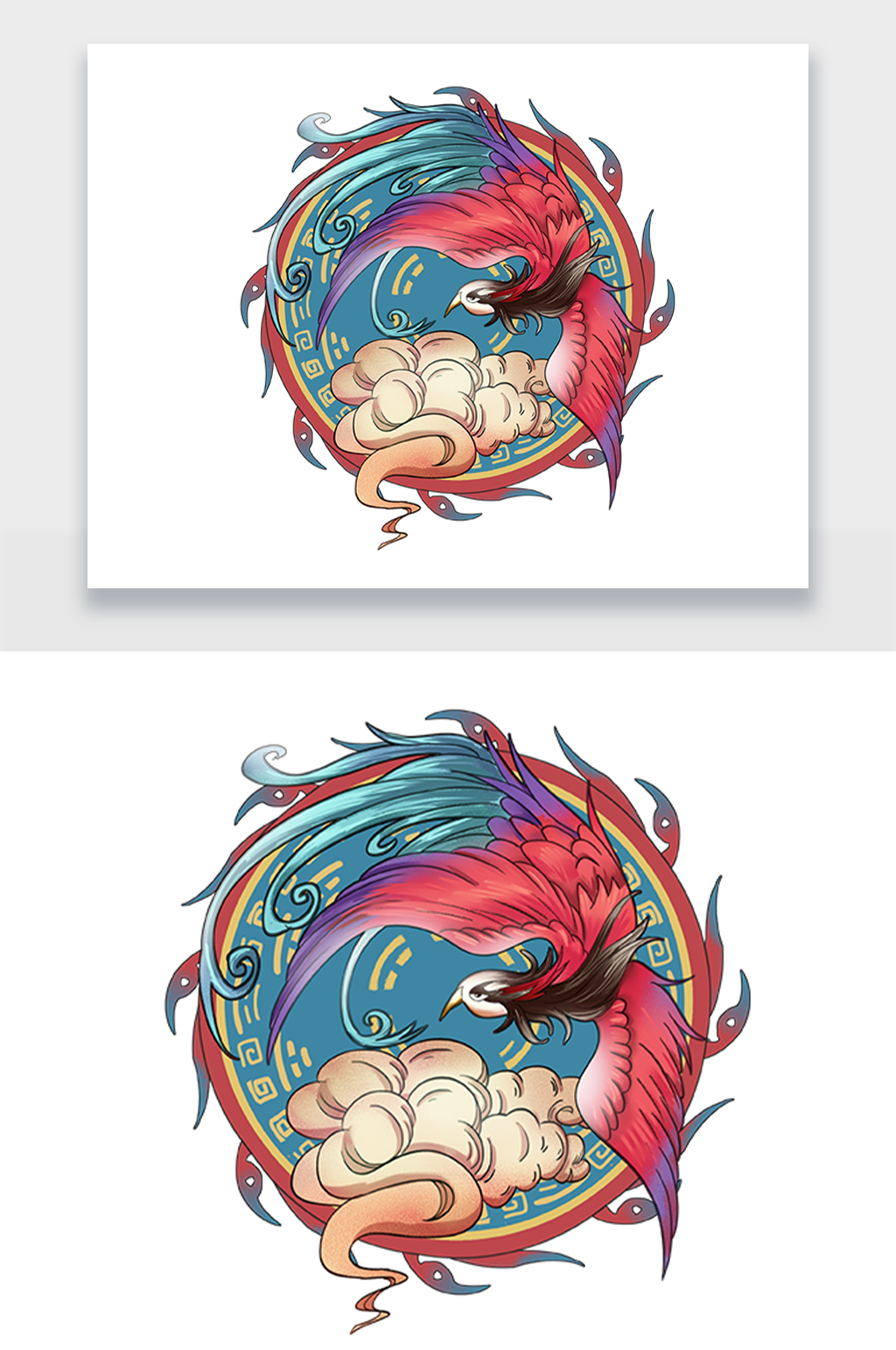 火凤凰鸟手绘徽章png