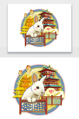 中秋节可爱兔子创意插画