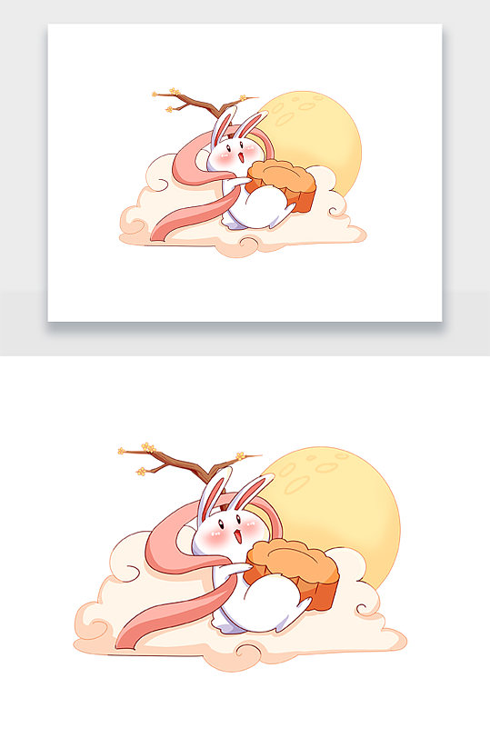 可爱手绘漫画玉兔插画-众图网