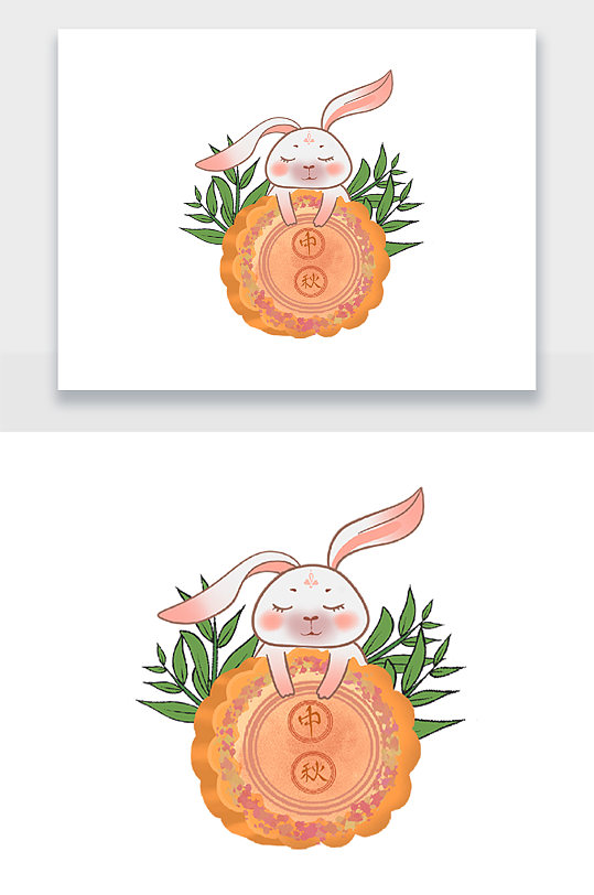 可爱中秋月饼玉兔手绘插画