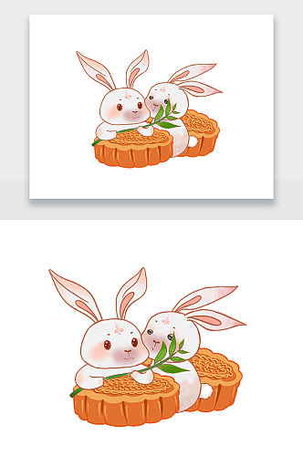抱着月饼的兔子插画