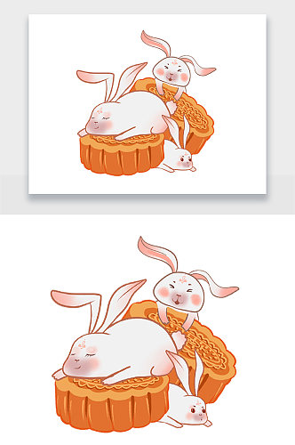 可爱月饼玉兔手绘插画