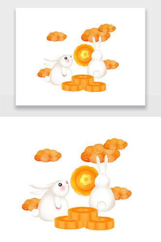 传统节日手绘玉兔月饼插画